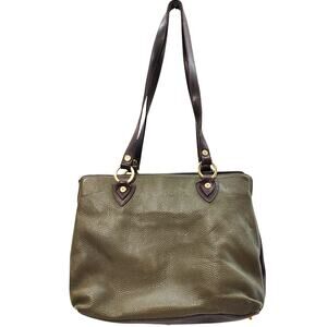 Vintage Valentina Pebble Leather Shoulder Purse Bag Long Double Handle Green 70s